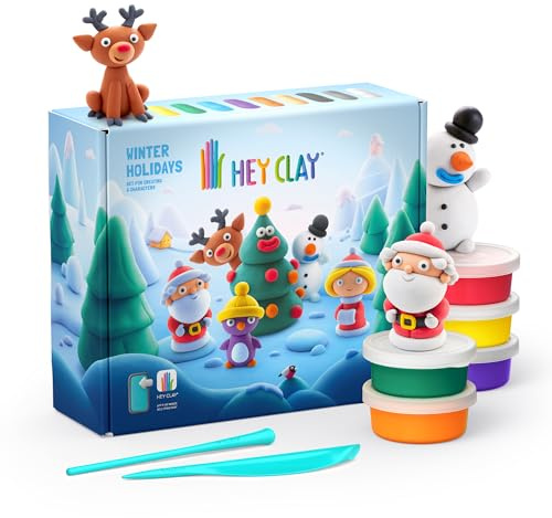 HEY CLAY - 15 Dosen lufttrocknende Knete für Kinder ab 3 Jahren - Kreatives Bastelset - Modelliermasse lufttrocknend Knete ab 3 Jahre (Winterferien)