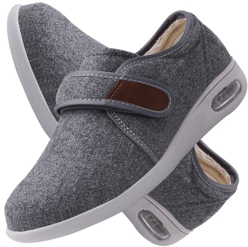 POFH Pantoufles Extra Larges Pieds Gonflés Hiver Chaud Chaussures Réglables Scratch Pantoufles Sandales Diabéthique Chaussons Orthopédique Anti-dérapante Edema Swollen (Color : Grey, Size : 43 EU)
