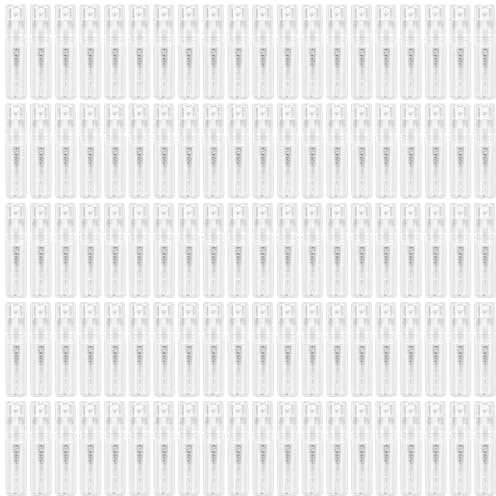 Huerous 100 atomizadores vacíos de perfume de 2 ml – Mini pulverizadoras de niebla fina transparentes – rellenables para perfume y cuidado personal – para muestras de fragancias y