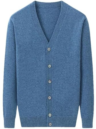 Hgvcfcv Cárdigan de cachemira para hombre, chaqueta grande con cuello en V, punto por computadora, talla grande, suéter de punto de cable para hombre, cárdigan para hombre, azul, XXXXL