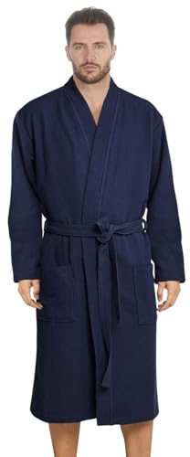 Style und Komfort vereint: Herren Baumwoll Bademantel in angesagten Farben aus Velours, Frottee oder Waffelpique f5712 Farbe: Bademantel Blau (1493), Gr. 4XL
