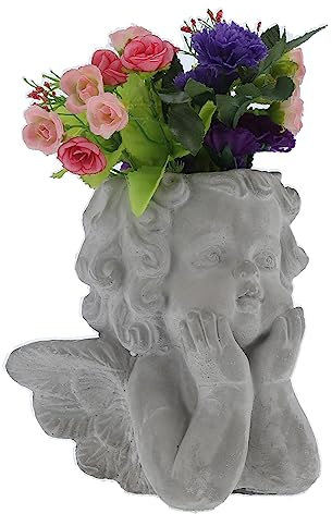 BEIJIALY Petit vase en forme de tête d'ange, petit vase d'ange de style rétro, pot de fleurs d'ange en ciment, pot de fleurs pour plantes succulentes, pot de décoration de bureau pour salon, jardin