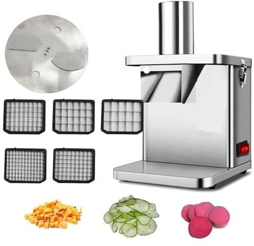 Quixnova Coupe-légumes électrique 250 W Coupe-Pommes de Terre Automatique avec 5 Filets de Couteau à découper et Lames de Lame à trancher, Machine de découpe de Fruits pour Robot culinaire