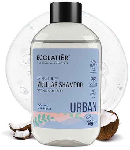 Mizellen Shampoo Anti-Pollution für Alle Haartypen – Tiefenreinigungsshampoo mit Kokosöl, Vegan, Shampoo gegen Haarausfall, Ohne Sulfate und Silikone 600 ml/Ecolatier