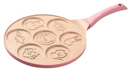 LIFKOME 7holes Animal Pattern Nonstick Frying Pan Pancake Pot Lid Omelette Pan for Boys and Girls Easy to Clean