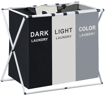 Sevico Wäschekorb 3 fächer 140L Wäschesammler, 65 x 56 x39 cm, großer Wäschekorb für schmutzige Kleidung, in Waschküche, Badezimmer, Schrank-Organizer und Aufbewahrung F305
