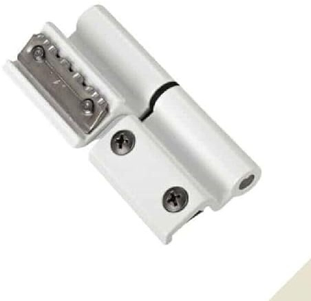 Bisagra universal de montaje rápido, derecha o izquierda, color blanco RAL 9010, bisagra para marcos de ventanas y puertas de aluminio con perfil de cámara europea.