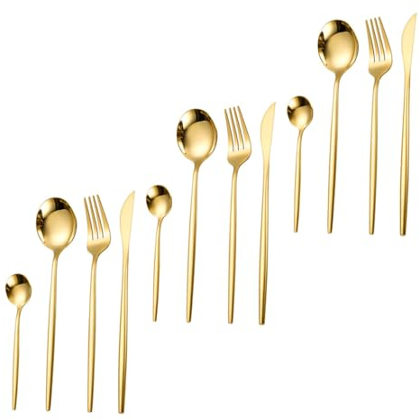 Mikinona 12-teiliges Set Besteck Aus Edelstahl Einzigartiges Silberbesteck Metalllöffel Edelstahlbesteck Esslöffel Löffel Aus Metall -set Rostfreier Stahl Gold