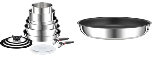 Tefal Ingenio Preference On - Juego de 2 Sartenes + Wok + guisera + 2 cazos + 5 accesorios & TEFAL Ingenio Preference Sartén 22 cm, apilable, acero inoxidable, revestimiento antiadherente