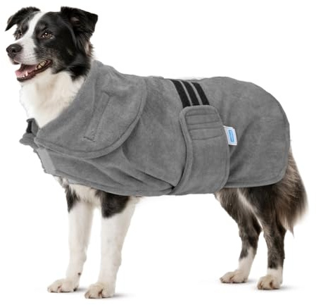 Nobleza Accappatoio per Cani in Microfibra con Velcro, Super Assorbente e Ad Asciugatura Rapida, Accappatoio per Cani e Gatti， Cinque Taglie, Morbido Asciugamano per Cane (L Grigio)