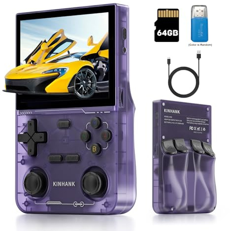Kinhank K36 Handheld Retro Game Console with 9000+Games,Mini Retro Game Console with 64GB TF Card,Portable Gaming Console,3.5 Inch IPS Screen(Purple)