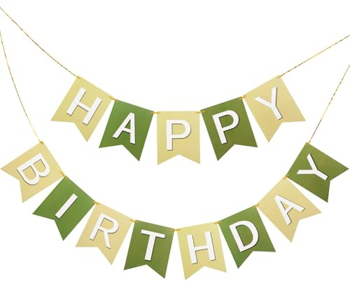 jijAcraft Pancarta de feliz cumpleaños verde y marrón, pancarta de fiesta de cumpleaños precargada, cartel de feliz cumpleaños, decoración colgante de cumpleaños para niños, niños, niñas, accesorios
