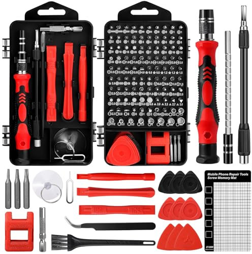 Zeawavsl Jeu De Tournevis De PréCision 122 En 1 (Avec Petite Brosse) – Kit D'Outils De RéParation De TéLéPhone Portable Pour Smartphones, Tablettes, Ordinateurs Portables, Lunettes (Red)