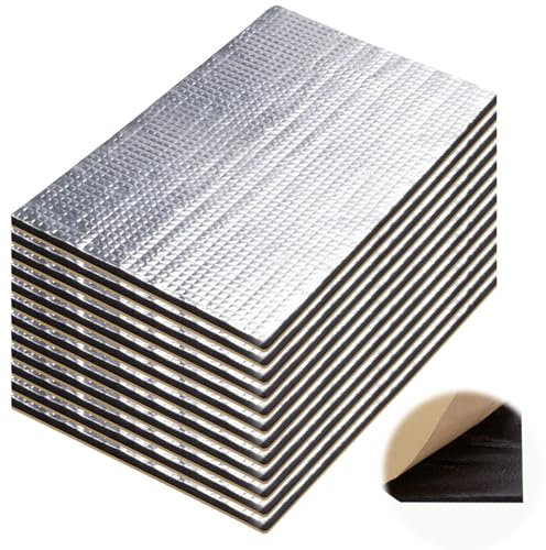 12 tappetini isolanti per auto, 5 mm, isolamento acustico, 40 x 25 cm, protezione acustica, per vano motore, 1 mq, isolamento acustico, autoadesivo, per isolamento acustico, isolamento, ignifugo,