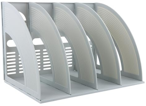 Organisateur de bureau A4, porte-magazines, sur pied, 4 compartiments, porte-magazines, en plastique, pour ranger des documents (gris clair)