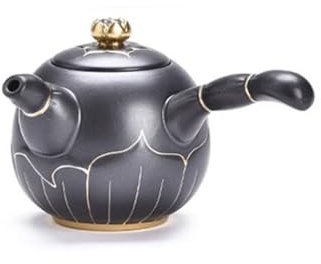 sjdoPulse Tetera De Cerámica con Asa Lateral, Juego De Té De Kung Fu para El Hogar, Tetera De Cerámica Gruesa, Tetera Individual De Cerámica para Oficina, Tetera Retro con Forma De Loto