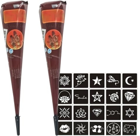 2PCS Temporary Tattoo Set - for Body & Face, Professional Art Creams with Stencils - Perfect for Any Occasion Brown