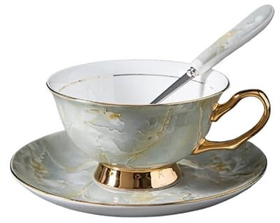 Set di 6 tazze da caffè e piattini in porcellana Bone China di alta qualità con texture effetto marmo squisite tazze da tè nere per caffè, tè, latte, tè e caffè