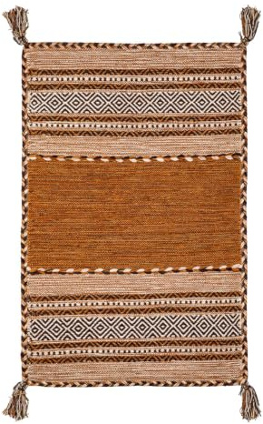 Pierre Tappeti Alfombra antique-kilim de cuero tejida a mano de algodón y chenilla 90 x 150 cm