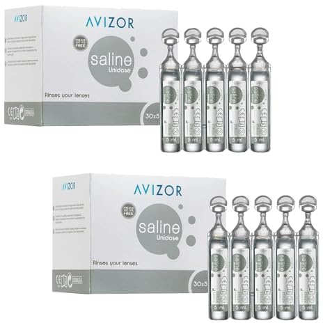 Avízor Saline Unidose 30 x 5 ml - Pack mit 2 Boxen - Salzlösung zum Spülen, Befeuchten und Pflegen von Kontaktlinsen und Augen