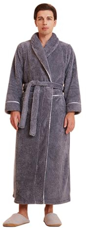 XHDZSW morgonrock för män | Sjal krage badrock | flanell badrock män | Housecoat rock med bälte | lätt rock för män | gåvor till honom, Mörkgrått, 3XL