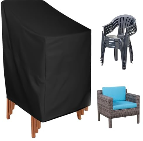 Housses de Chaises Empilables de Jardin, Housse Chaise Jardin 64x64x70/120 cm, 210D Oxford Polyuréthane Housse de Chaise d'Extérieu Tout Temps, Imperméable,Coupe-Vent,Résistant Aux UV pour 4-6 Chaises
