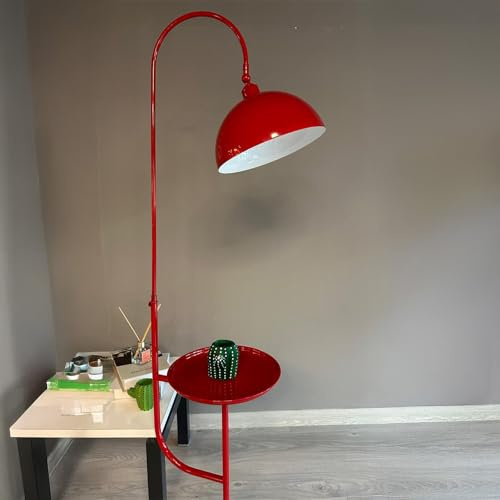bamyum Gorkiede Metall, Moderne, Stehlampe Wohnzimmer, Schlafzimmer, Kinderzimmer mit E27 Fassung, 30 cm Breit, verstellbarer Lampenschirm, Stehleuchte mit Ablage, Rot