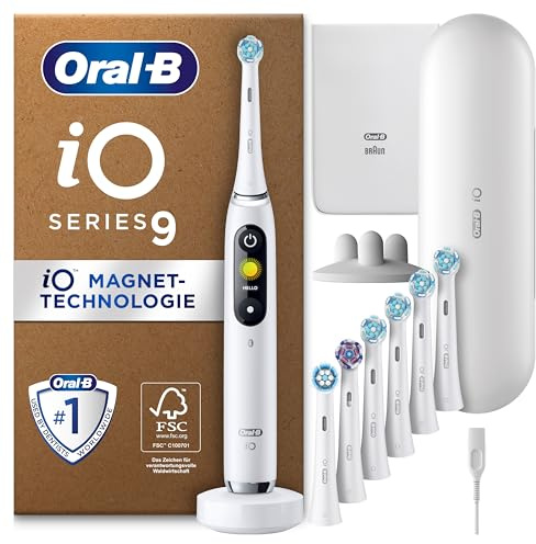 Oral-B iO Series 9 Elektrische Zahnbürste Weiß PLUS Ausgewählte Original Oral-B iO Aufsteckbürsten Weiß 7x