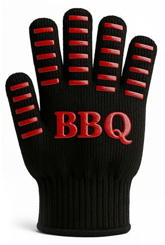 TIENDA EURASIA – Guante Especial para Barbacoa | Silicona Antideslizante + Forro de Algodón Poliéster | Color Negro y Rojo | Medidas 17x22 cm | Guantes Barbacoa | Máxima Temperatura 250º