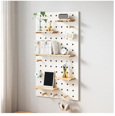 Pegboard Wall Storage Shelf,Pegboard Wall Organizer Panels, Wooden Peg Board, Modular Display Panels, Storage Wall Hook Rack, Pegboard Wall Storage Organization, Easy to Install(16x47in) (White 16x4