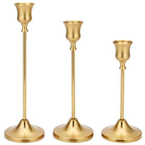 NBEADS 3 Pcs Chandelier Bougeoir, 6.95x16cm Bougeoir Conique en Aluminium Chandelier de Mariage Porte-Bougie Conique pour Décoration Intérieure Mariage Dîner Fête Anniversaire, Or