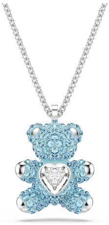 Swarovski Colgante Teddy, Oso, Osito de Peluche en 3D, Osito cubierto de Cristal Azul, Pointiage®, Dancing Stone, Forma de Corazón, Circonitas, Cierre de mosquetón, Baño de rodio, Azul