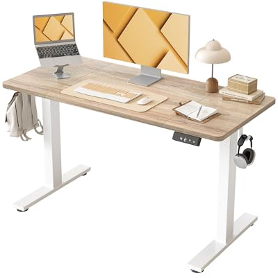 BEXEVUE Höhenverstellbarer Schreibtisch 120×60 cm, Schreibtisch Höhenverstellbar Elektrisch, Steh-Sitz Tisch mit 2 Memory-Funktionen, Computertisch, Ahornholz
