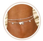 FUNEIA Fußkettchen Für Damen Silber 925/14K Gold Vergoldet Buchstaben Fussketten Für Frauen Wasserfester Herz Layered CZ Fußkette Boho Verstellbar Fusskette Fußschmuck Geschenke für Mädchen