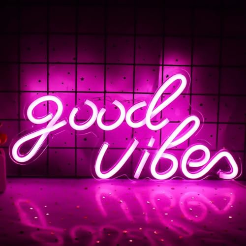 Insegna al Neon Good Vibes, Scritta Neon da Parete Insegne al Neon a LED, Alimentata da USB Insegne Luminose, LED Neon Sign Night Light per Soggiorno Sala Giochi Office Cafe Negozio Club di Gioco
