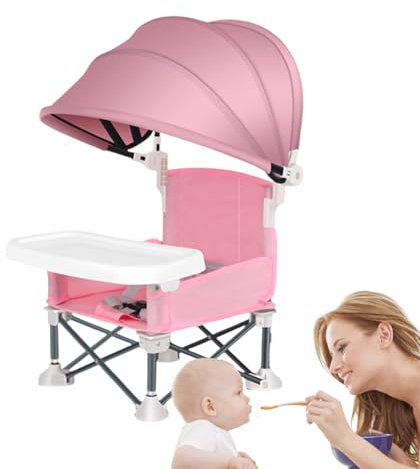 Eoixuqba Tragbarer Baby-Fütterstuhl – tragbarer Kleinkindsitz mit abnehmbarem Tablett – faltbarer Fütterungssitz mit Sonnendach für Baby, Zuhause, Reisen, Camping, Picknick, Rasen,