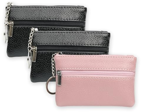 ZexJpr 3 Stück Schlüsseltasche, Schlüsselmäppchen Mit Fächern, Wasserdichtes Schlüsseletui Aus Leder, Ideal Für Autoschlüssel Und Alltagsnutzung, 11.5 X 7.5 X 1 cm, Schwarz Und Pink
