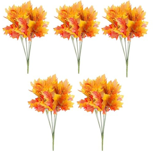 KxrTpx 5PCS Autumn Leaves,artificial Leaves,autumn Decorations that Can Be Placed in Vases,are Very Suitable for Thanksgiving,Halloween and Autumn Wedding Decorations.