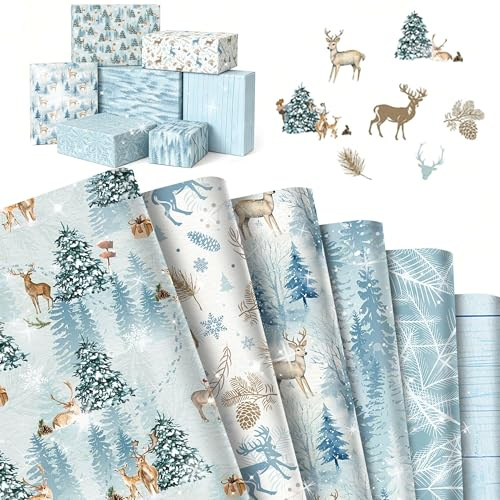 12 hojas papel regalo bosque paquete grande diseño árbol verde alce papel manualidades cumpleaños bodas babyshowers diy artesanías creativas
