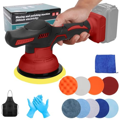 Pulidora para coche compatible con batería Milwaukee de 18 V, 150 mm, juego de 12 unidades, pulidoras excéntricas, 8 velocidades variables, para detalles del coche, pulido, encerado (sin batería)