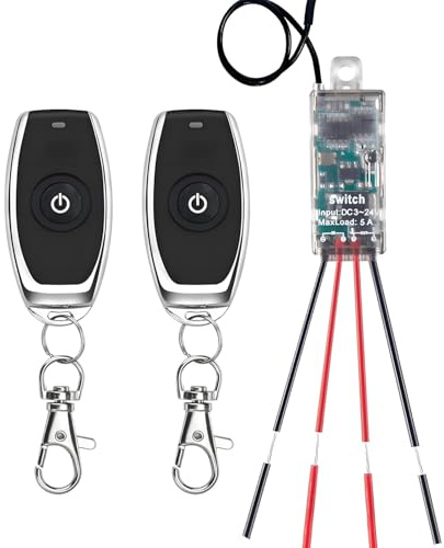 dstfuy Interruttore da 12 V con telecomando, interruttore della luce senza fili DC 5 V/12 V/24 V/5 A, mini relè senza fili, telecomando 164 FT a lunga distanza, per plafoniere, strisce LED, campanello