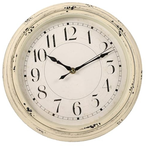 INOOMP Runde Wanduhr im Retro Stil ohne Ticken für Zuhause und Schule | Kunststoffgehäuse, Dekorative Wandbefestigung, 12-zoll Format, Passend für Innenräume und Wohnbereiche