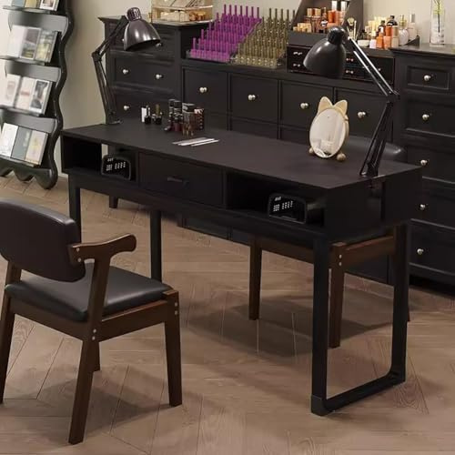 PA-DABAOO Manikyrbord Nagelbord med lådor, Tränagelbord för nageltekniker, Nagelstation i retrostil, med förvaringslådor och hyllplan, Arbetsstation för nagelsalong,Black