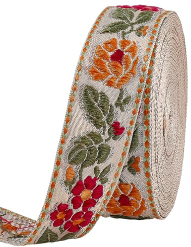 FINGERINSPIRE 10 m Ethnischen Stil Stickerei Blumen Band 29mm Breit BurlyWood Stickblumenband Besticktes Blumenblatt Webband Polyester Blumenbesatz Für Bekleidungsdekoration Und Nähprojekte