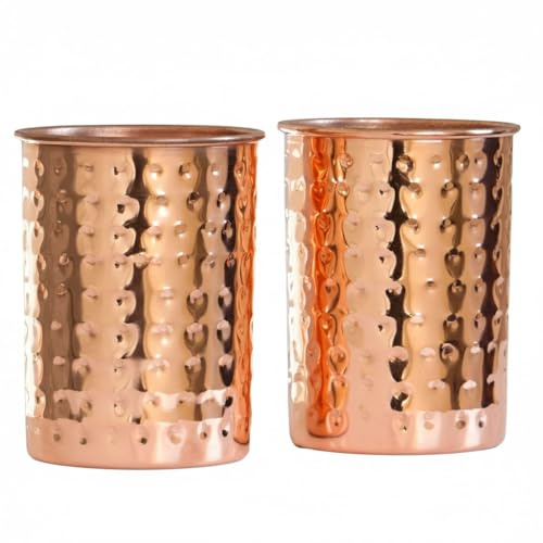 COPPAYA Pure Copper Tumblers Set of 2 (350ml) – Handcrafted Hammared Copper Water Glasses for Daily Drinking – Ayurveda Inspired, Made in India