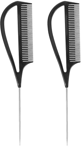 Garneck Peine para Teñir y Separar Cabello con Punta Metálica 2 Piezas Negras Herramientas Profesionales para Peinar Cardar y Hacer Mechas en Salón y Uso Diario