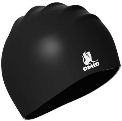 OMID Long Hair Swim Cap for Women & Men Adults - Comfortable & Leak-Proof Silicone Cap for Training, Swimming, Daily Use (Black)
