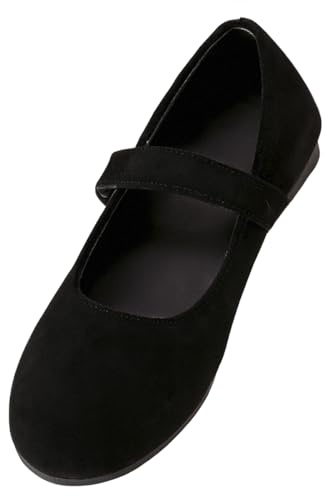 GDEBYZ Flats for Women Mary Jane Ballet Dress Comfortable Walking Shoes Casual Work Retro Round-Toe One-Strap Daily Flats Soft Hook & Loop Black US 8.5