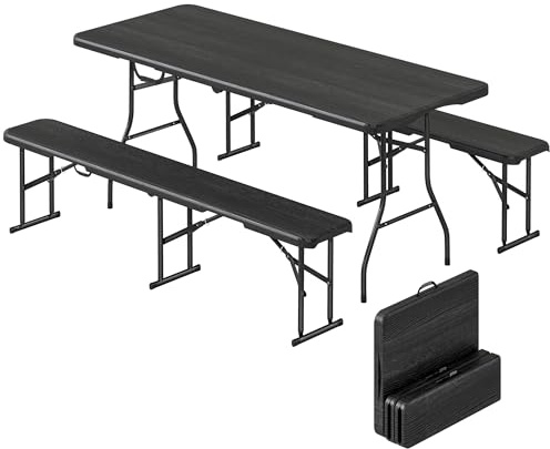 Outsunny Ensemble Table Pliante et Bancs 3 Pièces pour 6-8 per. Noir