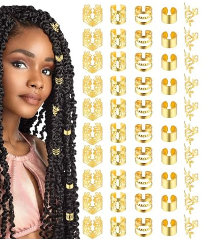 BTACGWP Dreadlock Haarperlen 50 Stück Gold, Klemmverschlüsse für Schadenfreies Styling, Verstellbarer Haarschmuck für Zöpfe, Locs & Alltag, Musikfestivals & Party-Outfits Zubehör